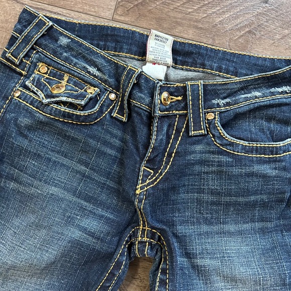 Y2K True Religion Gold Stitch/Jewel Women's Joey Super T Low Rise Jeans Size 28 - Picture 3 of 8